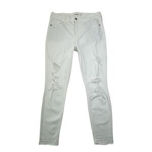 Old Navy Rockstar Super Skinny Jeans Size 10 White Mid Rise Distressed Raw Hem